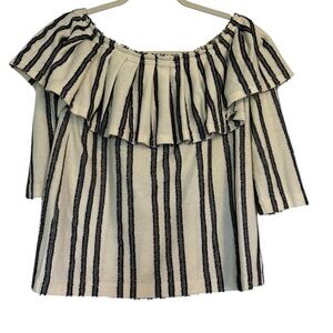 Banana Republic Blue Navy and White Ruffle Blouse